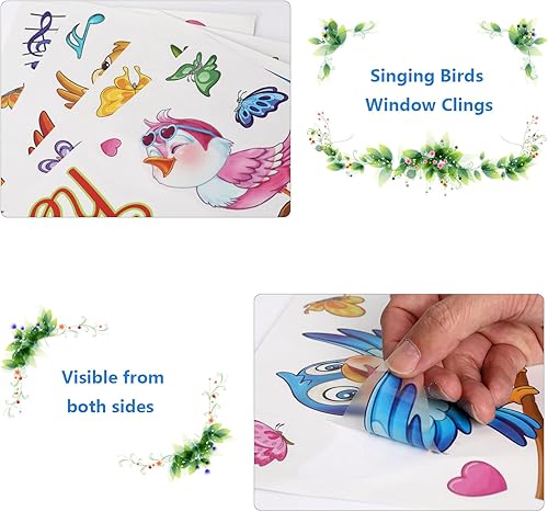 Miniatura 4 de 88 piezas de calcomanías de ventana de pájaros cantantes para primavera y verano calcomanías de PVC estáticas anticolisión calcomanías para ventana