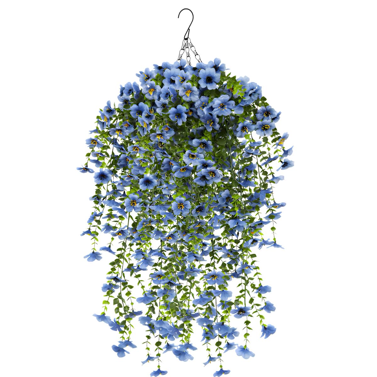 Artificial Hanging Flowers for Outdoor Spring Decoration, 4PCS Fake Silk Daisy with Eucalyptus Leaves UV Resistant Look Real Faux Flowers for Outside