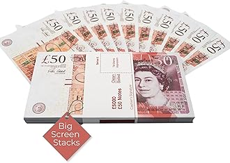 Big Screen Stacks PROP MONEY | UK COMPANY | UK POUNDS GBP BANK 100 50 NOTES Extra Bank Strap - Movies Play Fake Casino Photo Booth