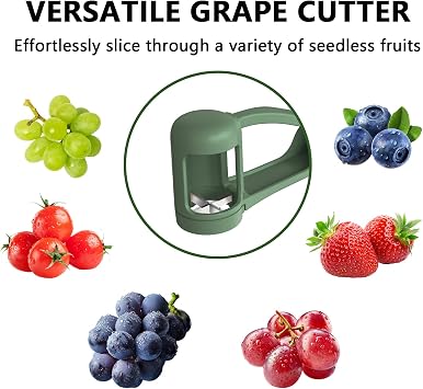 Luvan Grape Cutter for Toddlers 1-3, Grape Slicer Kitchen Gadget for Vegetable Fruit Salad Cake Decor, Stainless Steel Grape Quarter Cutter Tool for Cherry Tomato Strawberry Blueberry - Green