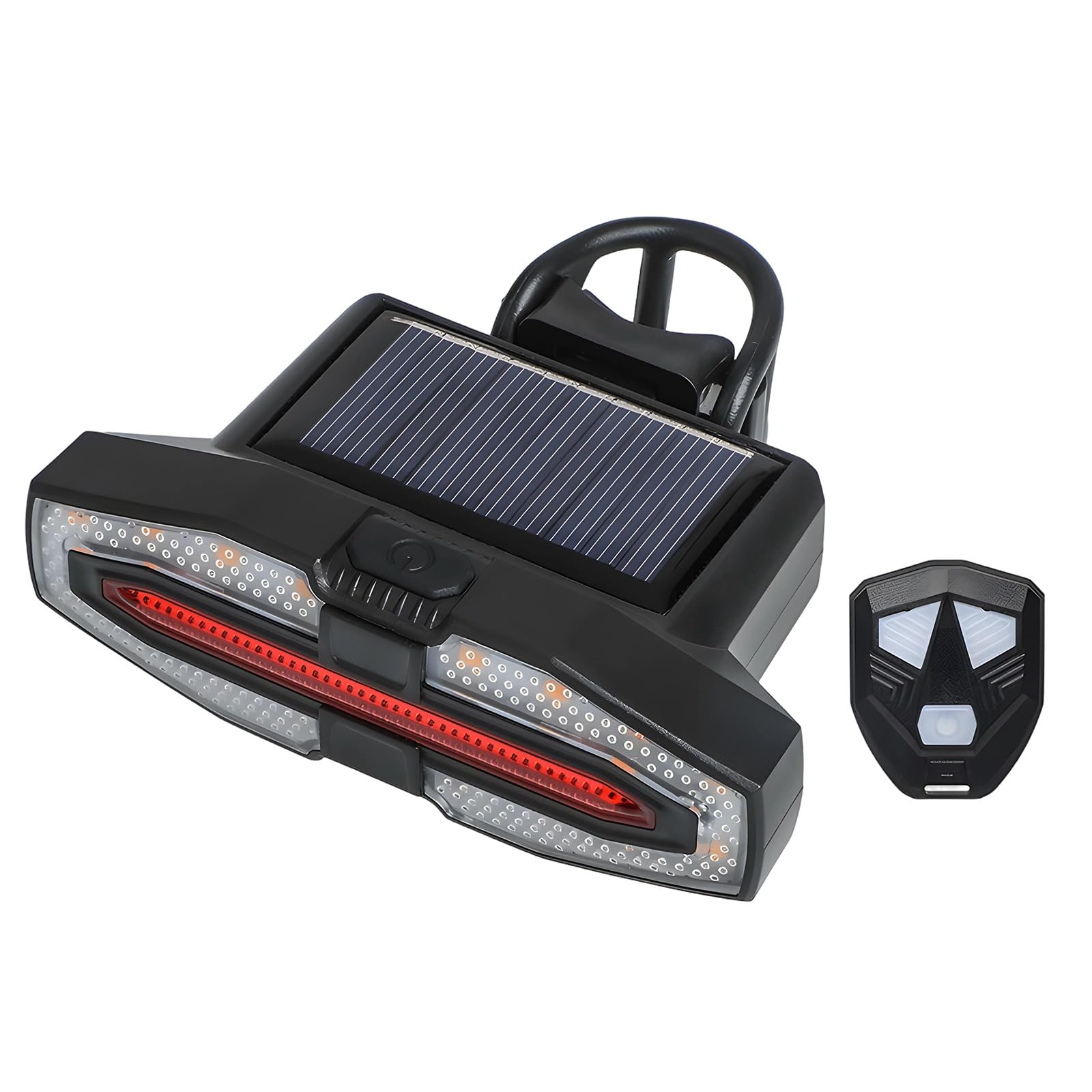 Feu arrière vélo télécommandé avec avertisseur sonore, Recharge Solaire et USB, Clignotants Gauche et Droite, contrôle sans Fil, signalisation arrière pour Conduite de Nuit, sécurité renforcée