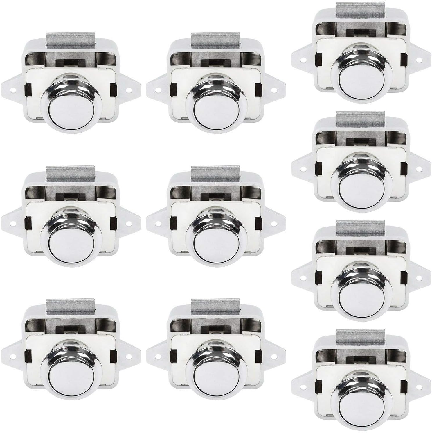 OCGIG 10 PCS Push Button Latch Cabinet Door Catch Keyless Cupboard Locks Zinc Alloy&ABS for RV Yachts Motorhome Camper Caravan