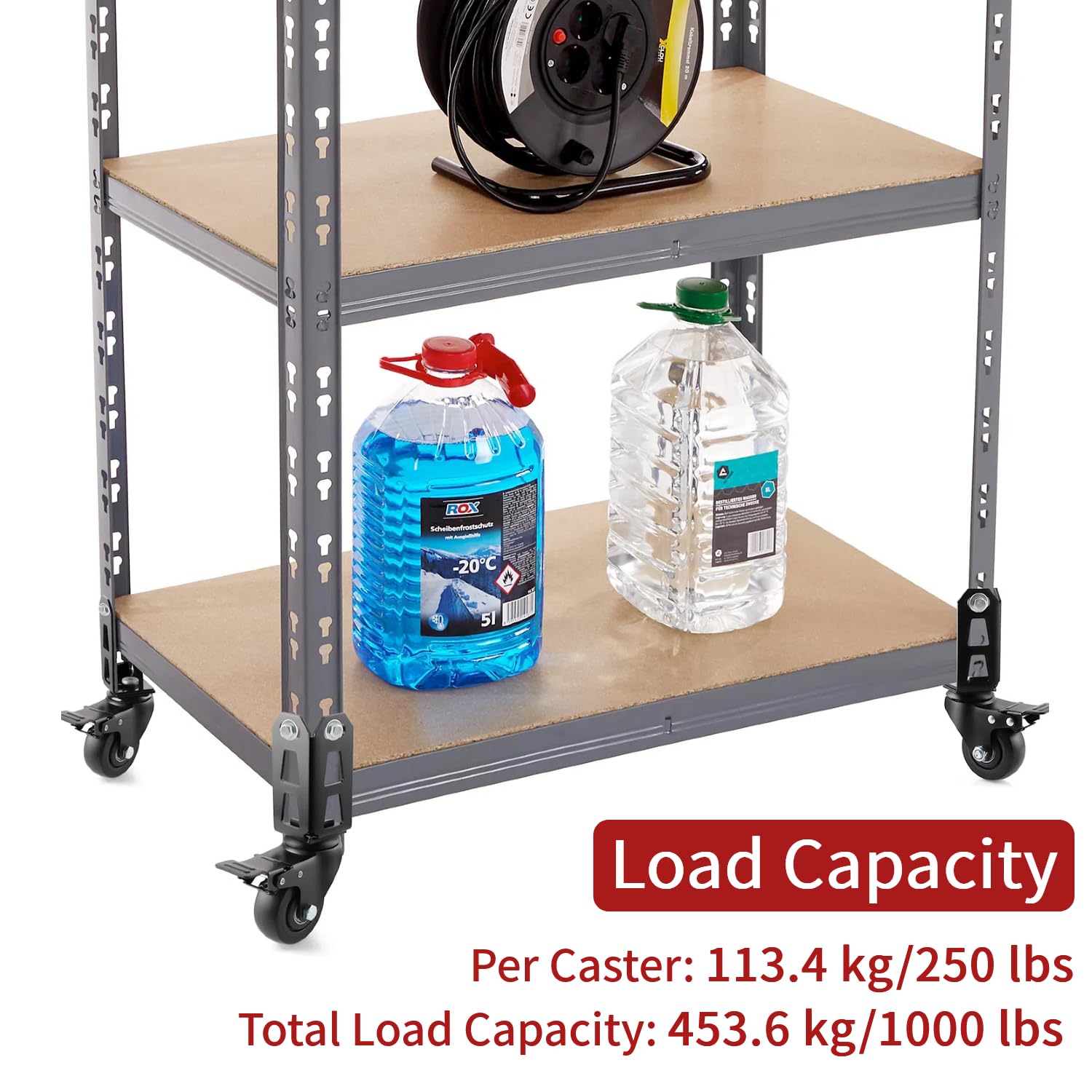 Ruote girevoli da 75 mm con freni, confezione da 4 accessori per mensole, adatte per scaffali autobloccanti senza bulloni, capacità di carico totale 453,6 kg
