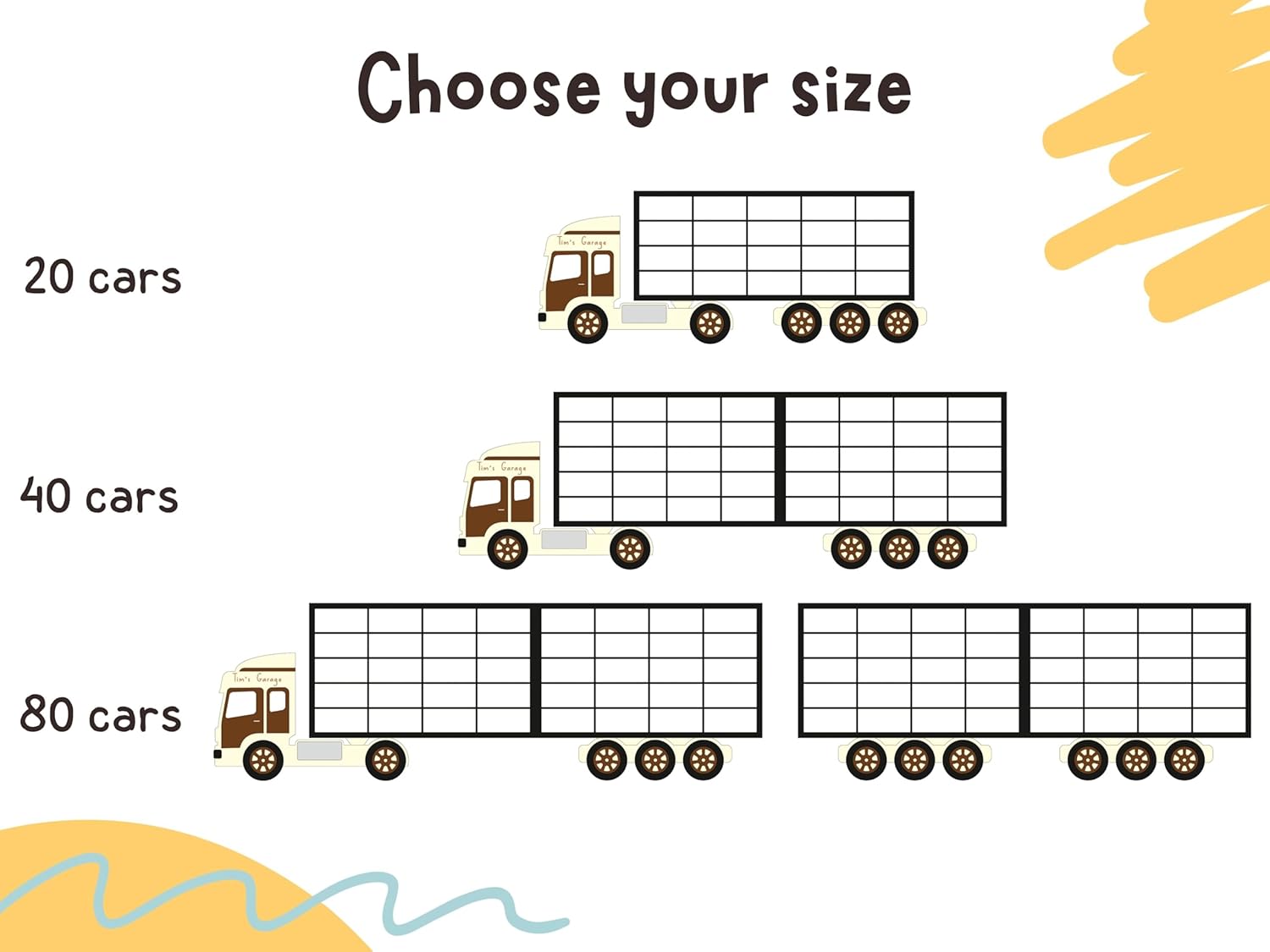 Wooden Toy Car Parking Garage – 1/64 Display Wall-Mounted Case Shelf Organizer for 20/40/80 Cars, Wooden 4-Level Storage, Big Toy Car Compatible, Toy Storage for Toddlers 1–5 Years (Semi Truck)