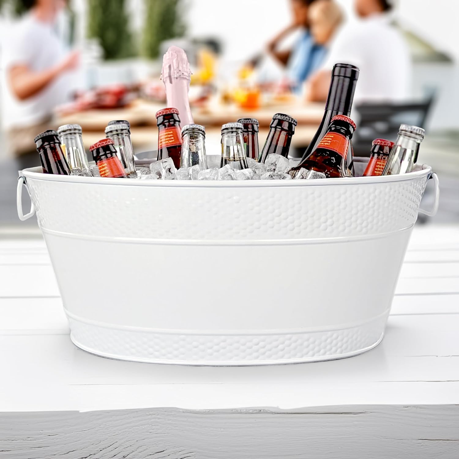 BREKX White Drink Cooler for Parties, Sealed Leak & Rust Resistant Galvanized Tub, Large Ice Bucket and Drink Bucket with Handles, 15 Quarts (4 Gallon), Oval Bucket with Easy to Clean Glossy Finish