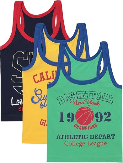 Kids Boy's Regular Fit Vest| 100% Cotton| Skin Friendly | Lightweight | Sleeveless Design | Pack Of 3 (Color &amp; Print May V...