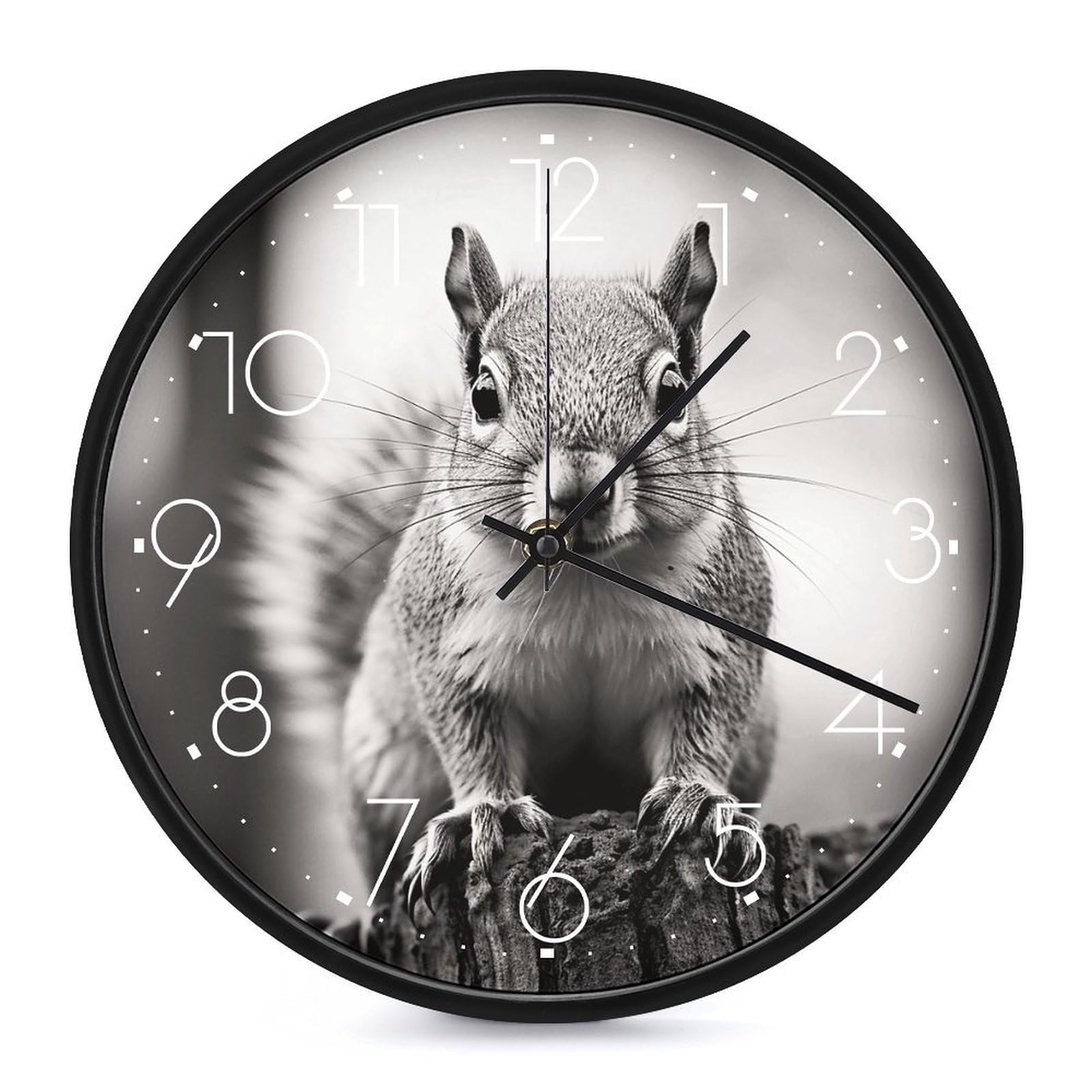 Horloge murale écureuil gris clair de 25 cm silencieuse pour salon