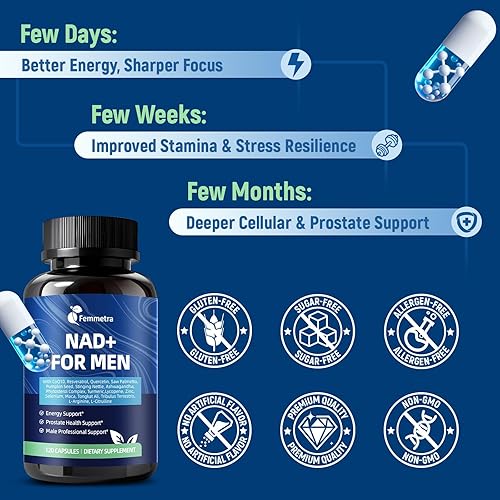 Miniatura 6 de Suplementos NAD+ para hombres con palma enana americana Energía celular todo en uno, apoyo de próstata y suplemento de óxido nítrico con