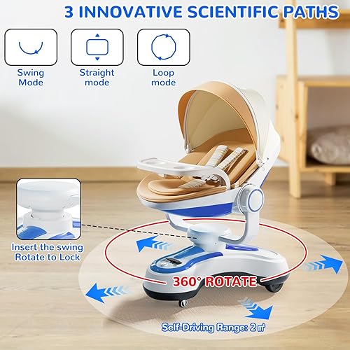 Miniatura 3 de Columpio de bebé para bebés, 3 modos de movimiento automático, función de ruta y sincronización con arnés de seguridad de 5 puntos, control remoto