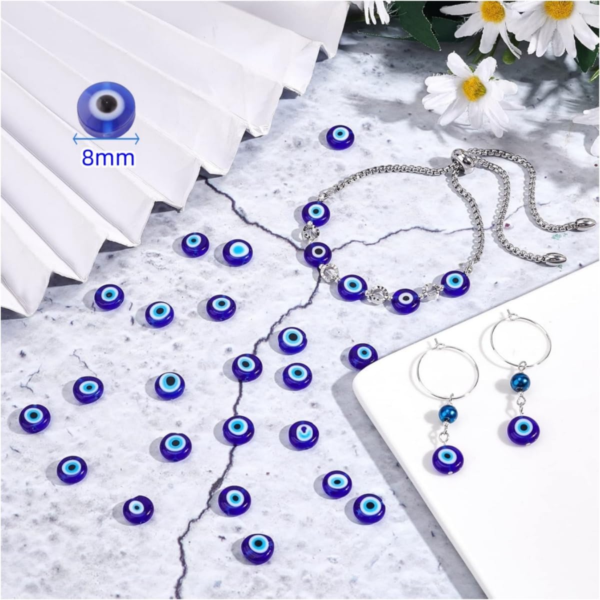 Koraliki ze złym okiem, 100 szt. Koraliki ze złym okiem, 6 x 8 mm, zawieszki zawieszki koraliki na szczęście niebieskie tureckie oczy złe oko do rzemiosła DIY