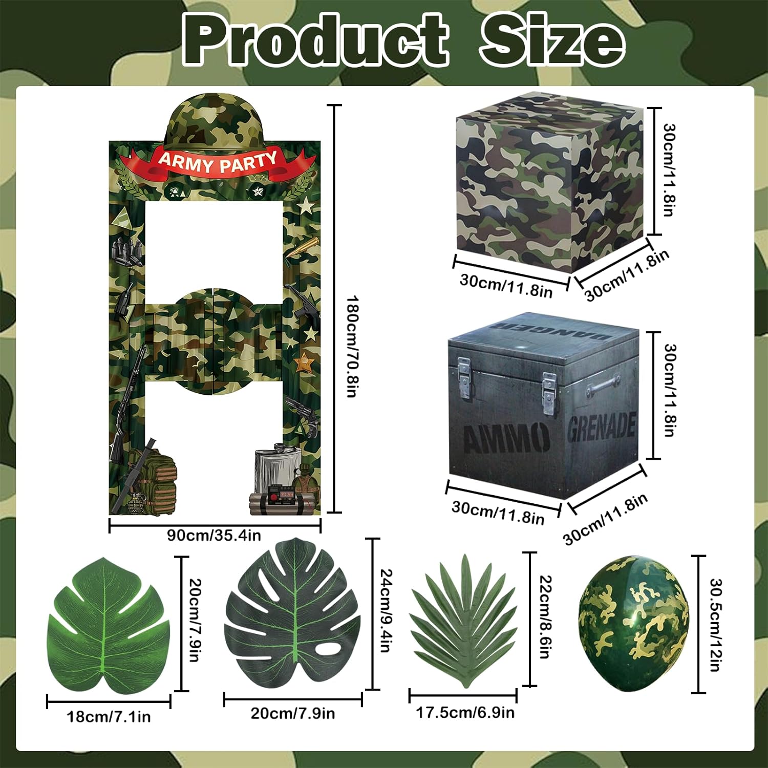 29 Pcs Army Party Decorations, Military Going Away Party, Welcome Home Celebration, Camo Balloons, Camouflage Boxes, Backdrop for Hunting Military Enthusiasts Jungle Party Decor, Photo Props