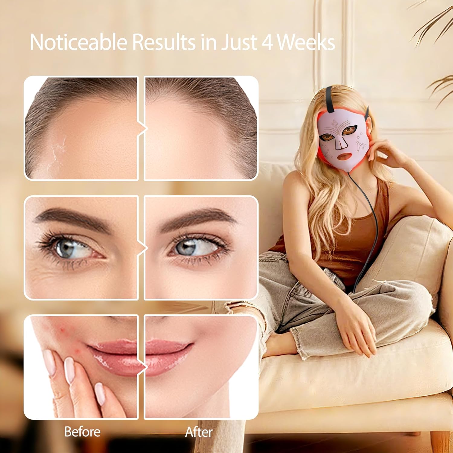 Facial Red Light Therapy, Featuring a Rechargeable Remote-Controlled red Light Therapy mask with Four Light Therapy Modes, Delivering Anti-ageing, Skin-Firming and Radiance-Boosting Benefits（Purple）