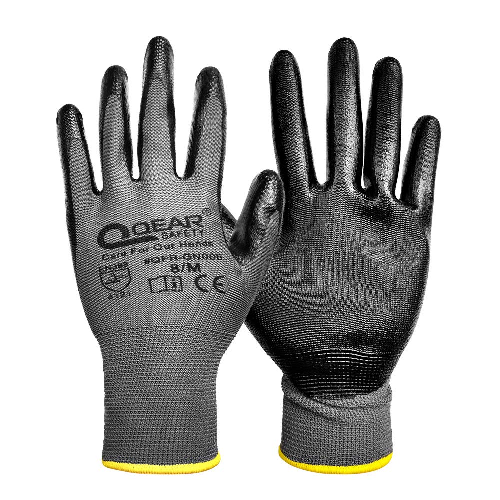 QEAR 12 Pairs Pack Nitrile Rubber Coated Gloves, Multi-function,Light-weight,Good Abrasion, Oil/Greasy Resistance Palm (X-Large)