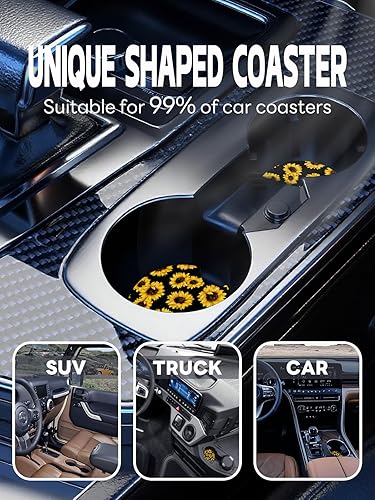 Vista 60 de WOCOCN Posavasos para automóvil, 2.75 pulgadas, antideslizantes y absorbentes, bonitos accesorios de decoración para portavasos de automóvil, Vaca