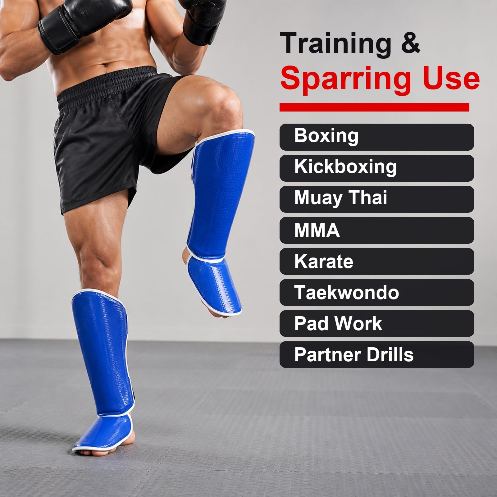 Piedi Protezione Shin Guard,Parastinchi Piedi Protezione Shin Guard,Boxing Parastinchi Uomo e Donna,Regolabili,vestibilità Sicura,Comodo,per Boxe,Taekwondo,Sport da Combattimento