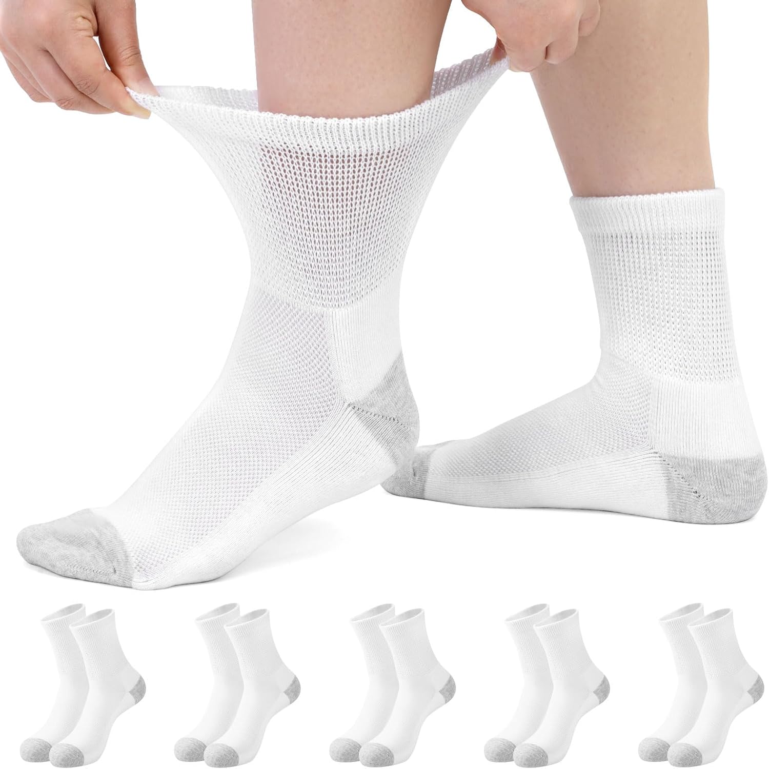 Diabetic Ankle Socks for Women, Non Binding Wide Top for Elderly, Seamless Loose Cushion for Swollen Feet, 5 pairs