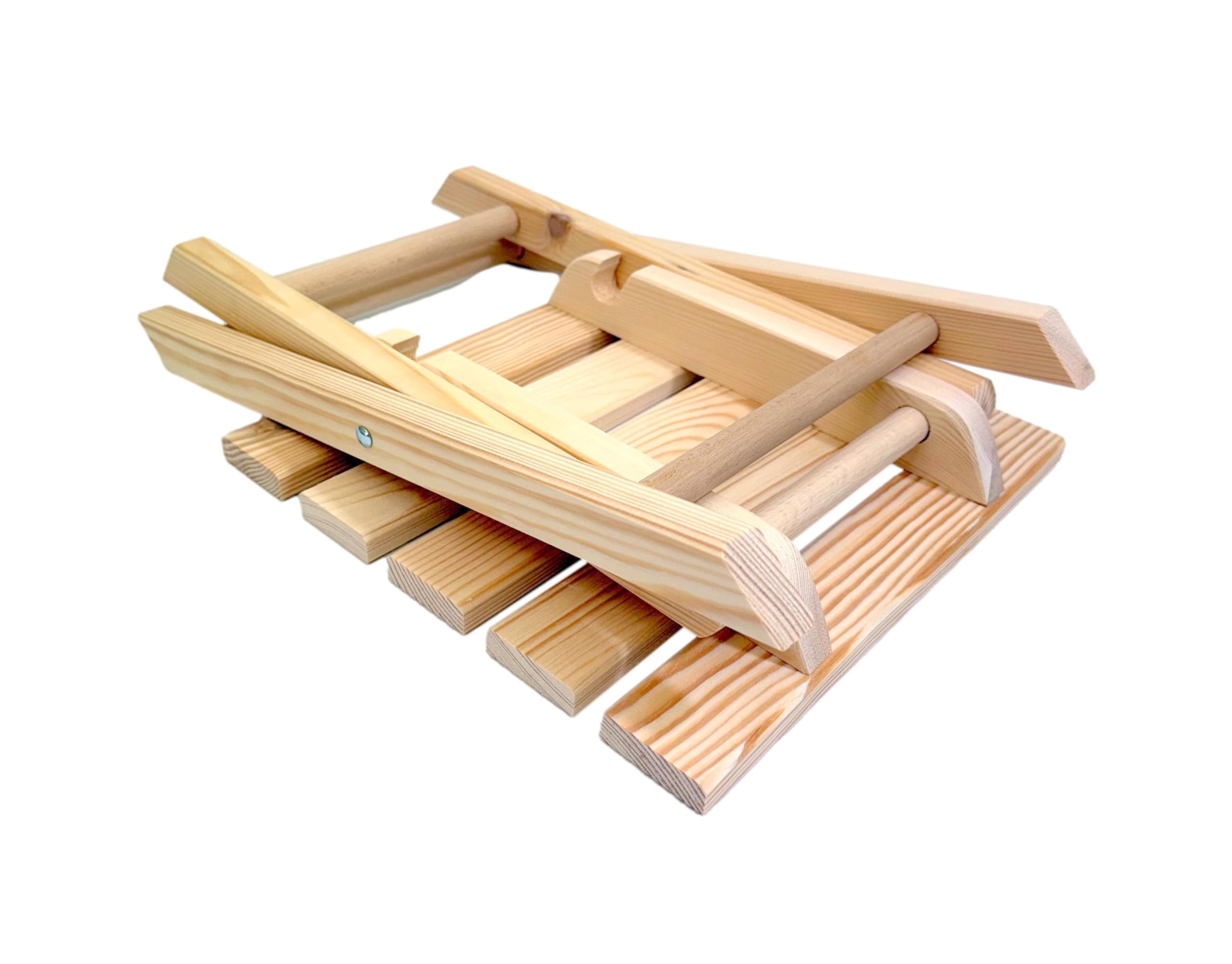 Wooden World - Taburete de Madera Plegable 2 en 1 – Mesa Auxiliar, Soporte para Plantas – Madera Natural, para Interior/Exterior, jardín, balcón, Camping – 30x28x32 cm