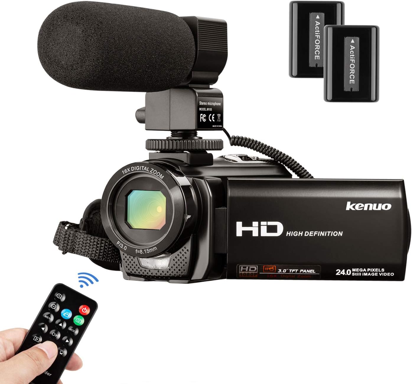 MELCAM Video Camera Camcorder 1080P 30FPS 24MP 3.0 Inch Screen Digital Camera with Microphone and Remote Control and 2 Rechargeable Batteries Webcam Recorder
