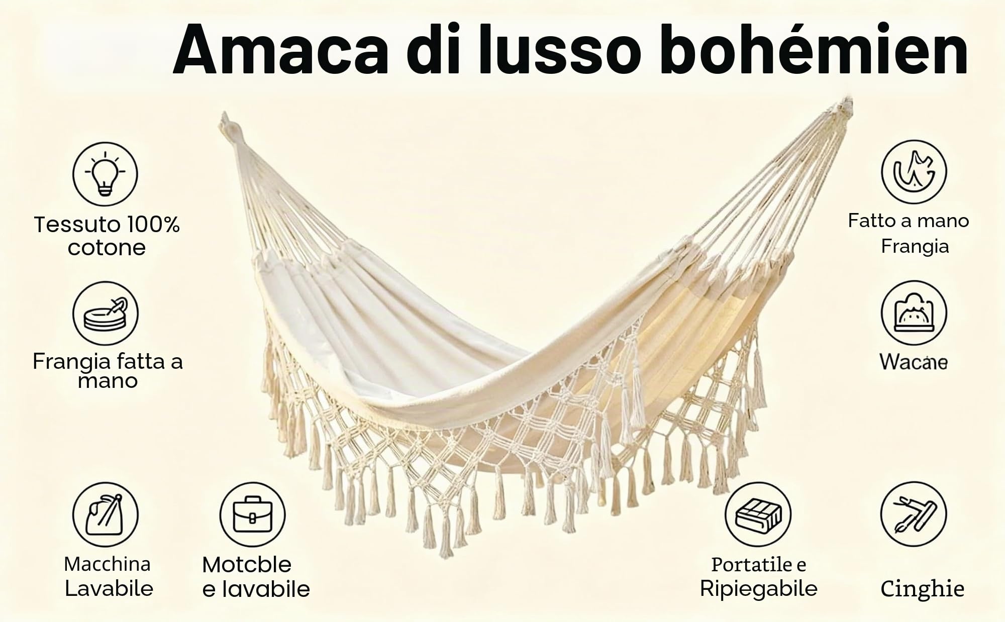 Amaca doppia per interni ed esterni, amaca portatile da campeggio, grande, in cotone morbido, per casa, patio, cortile, portico, prato e giardino