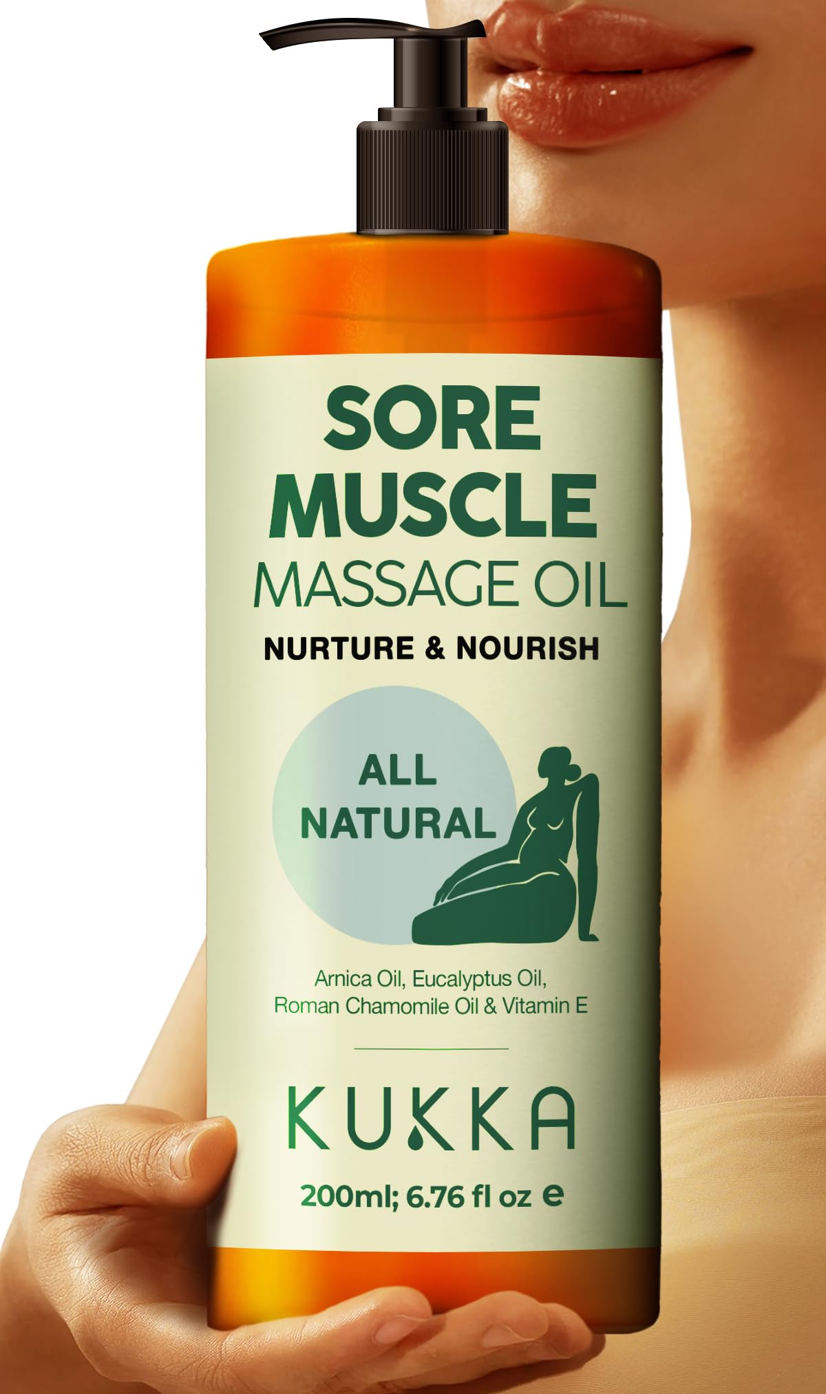 Sore Muscle Massage Oil 6.76 Oz - Moisturizing & Relaxing for Full Body Massage - Blended with Eucalyptus, Roman Chamomile & More - 100% Natural Body Oils for Women & Men - Spa Quality & Light Weight