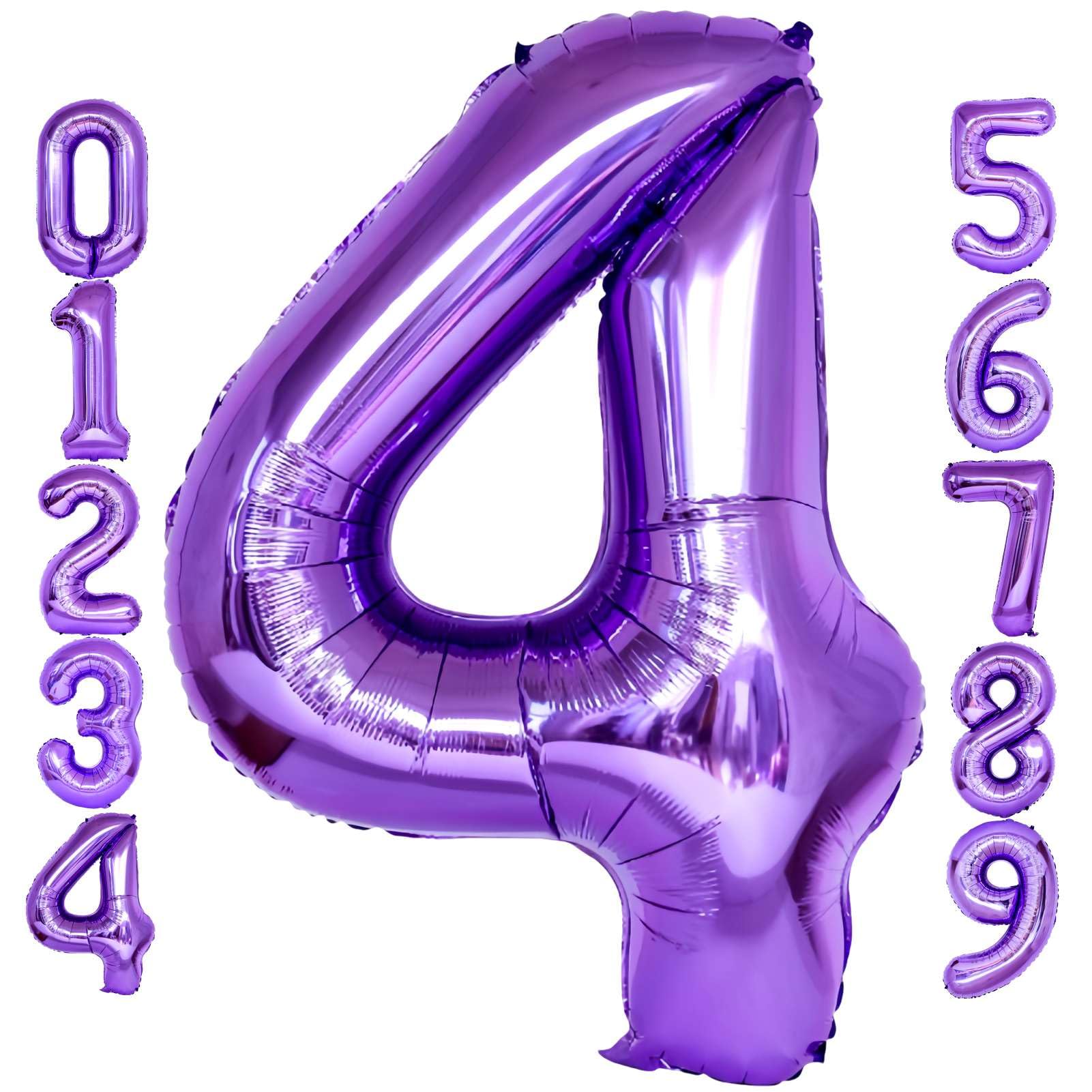 Purple Number 4 Balloons, 40 Inch Giant Number Balloons Foil Mylar Helium Purple Number 4 Balloons for 4th Birthday Party Supplies Anniversary Event