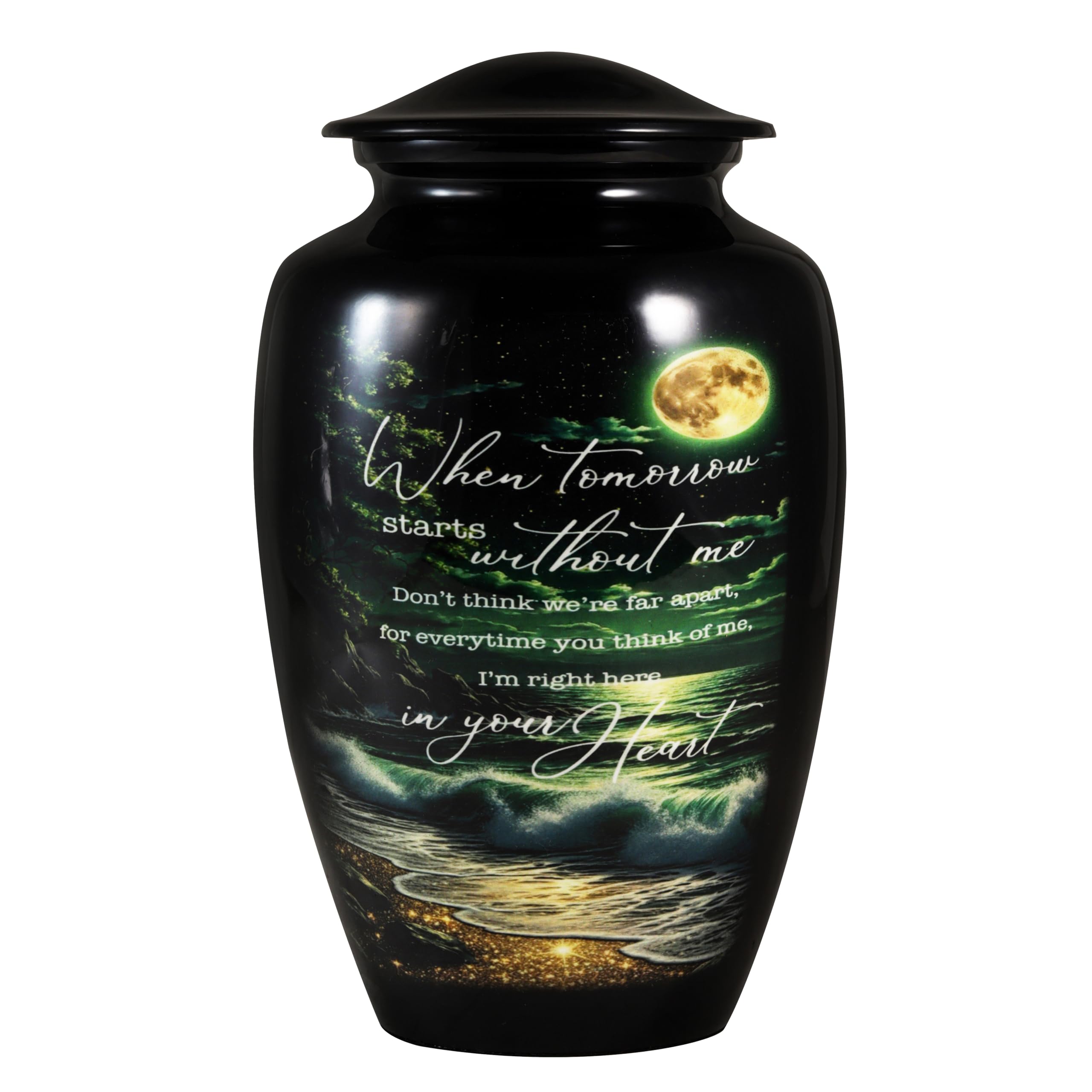 Urne pour cendres humaines faite main motif vagues de lune
