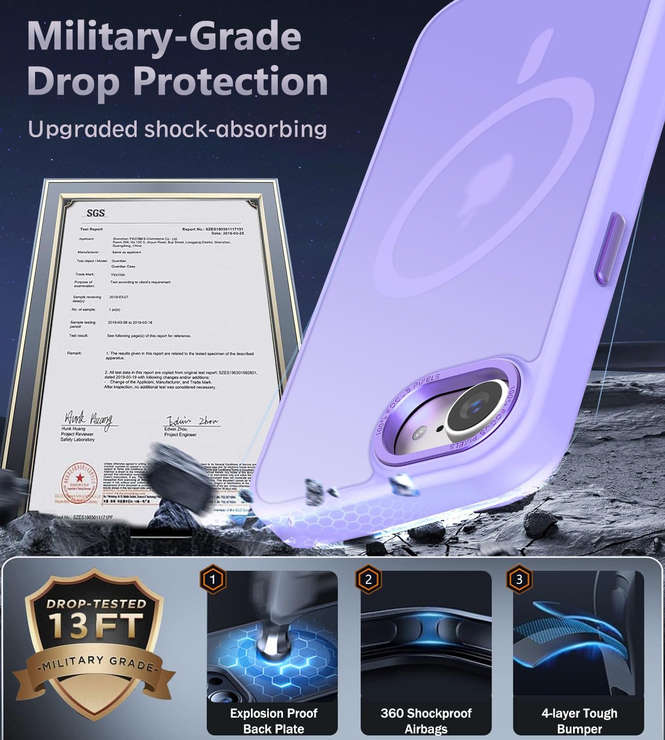 Newfuture Designed for iPhone 16e Case with Magnetic [13 FT Military Drop Protection] [Compatible with Magsafe] Slim Translucent Matte Shockproof with Anti-Fingerprint Phone Case, Lilac Purple - Image 5