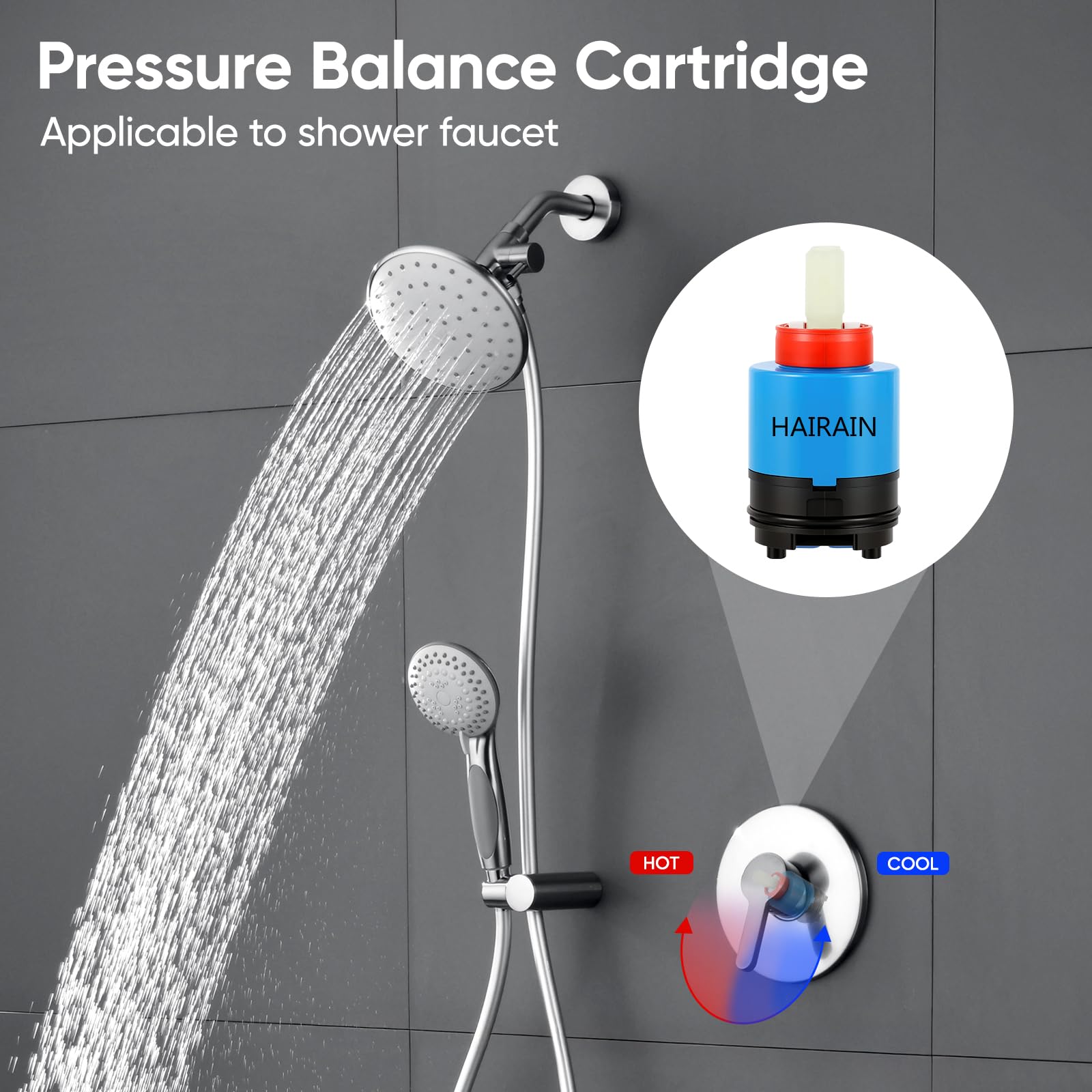 Cartucho de equilibrio de presión de repuesto de cartucho de ducha de 40 mm de diámetro, adecuado para grifo de una sola manija, cartucho de válvula de ducha, piezas de repuesto de grifo de