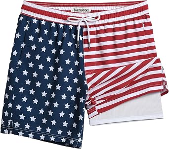 Mens Swim Trunks with Compression Liner Stretch 7" Bathing Suit Beach Shorts