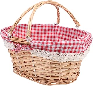 STOBAZA Picnic Basket Woven Wicker Picnic Basket with Liner, Natural Country Vintage Picnic Basket with Handle for Picnic, Camping, Outdoor - Small