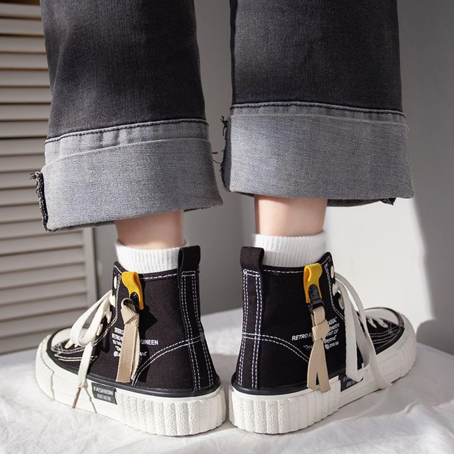 Sneakers Alte in Tela da Donna con Lacci Scarpe da Ginnastica Casual per Primavera e Autunno Scarpe Sportive Piatte Eleganti e Stilose