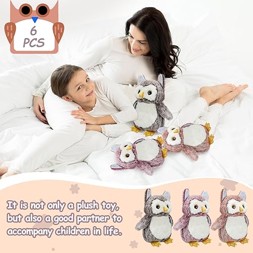 Miniatura 6 de Jenaai 6 piezas de animales de peluche de búho para bebés, juguete de peluche de búho suave, búho rosa, marrón, gris, recuerdos de fiesta para niños