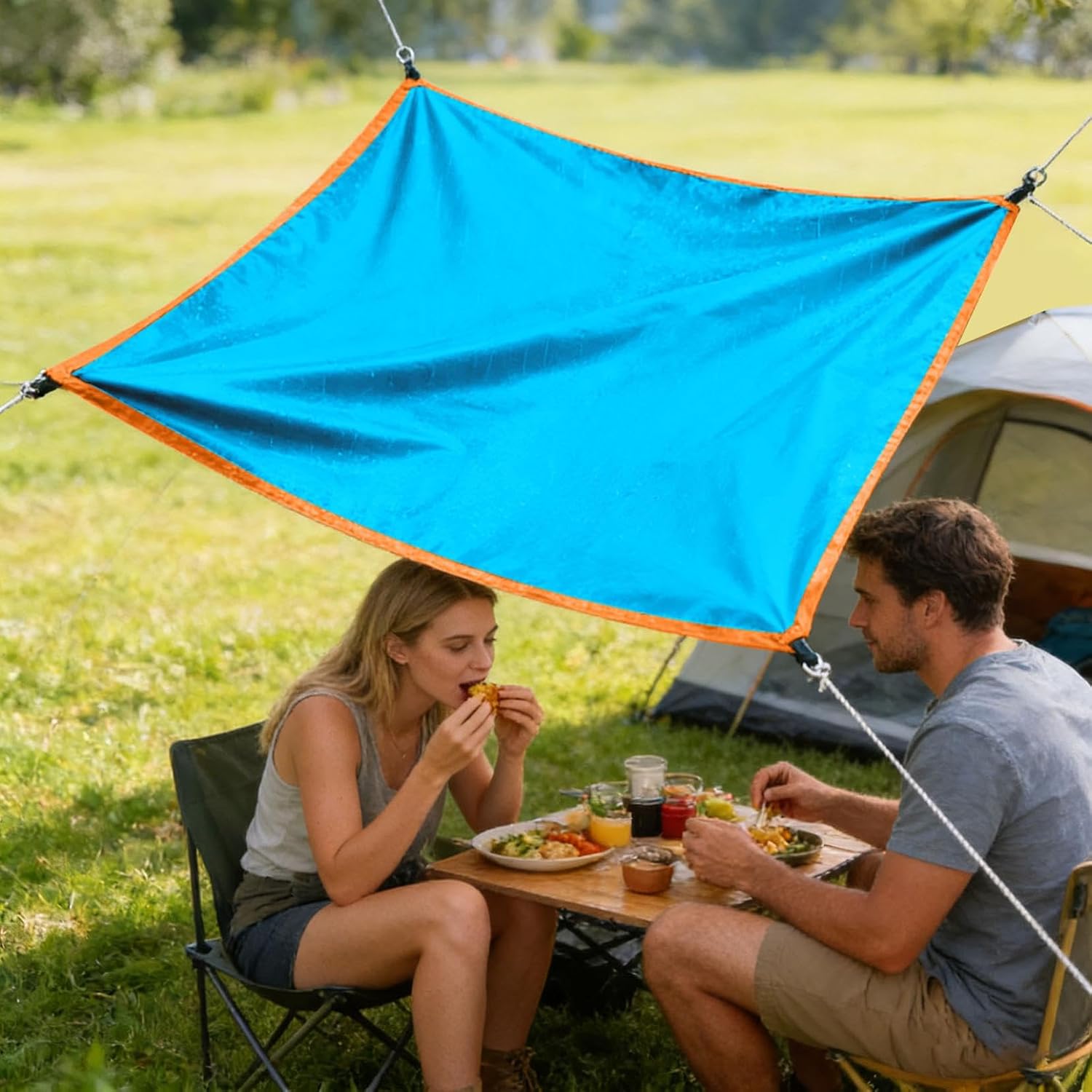 Camping Tent Top Cover, Waterproof Tent Rain Cover, Replacement Canopy, 33" Portable Top Cloth Tarp with Belt and Hook Fits for Hiking, Backpacking, Camping (Blue)