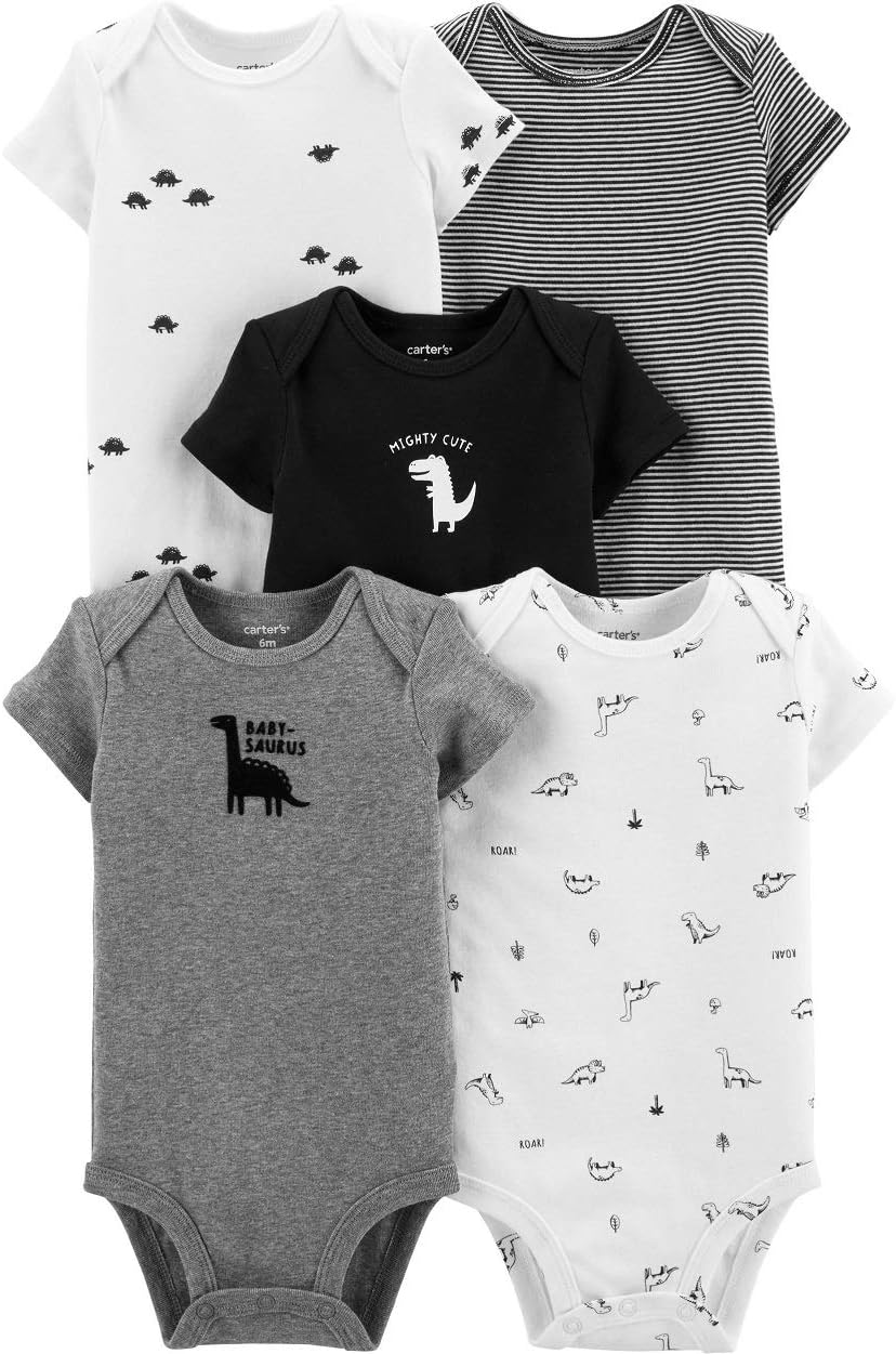 Carter's Baby Boys 5 Pack Bodysuit Set (Dino, 6 Months)