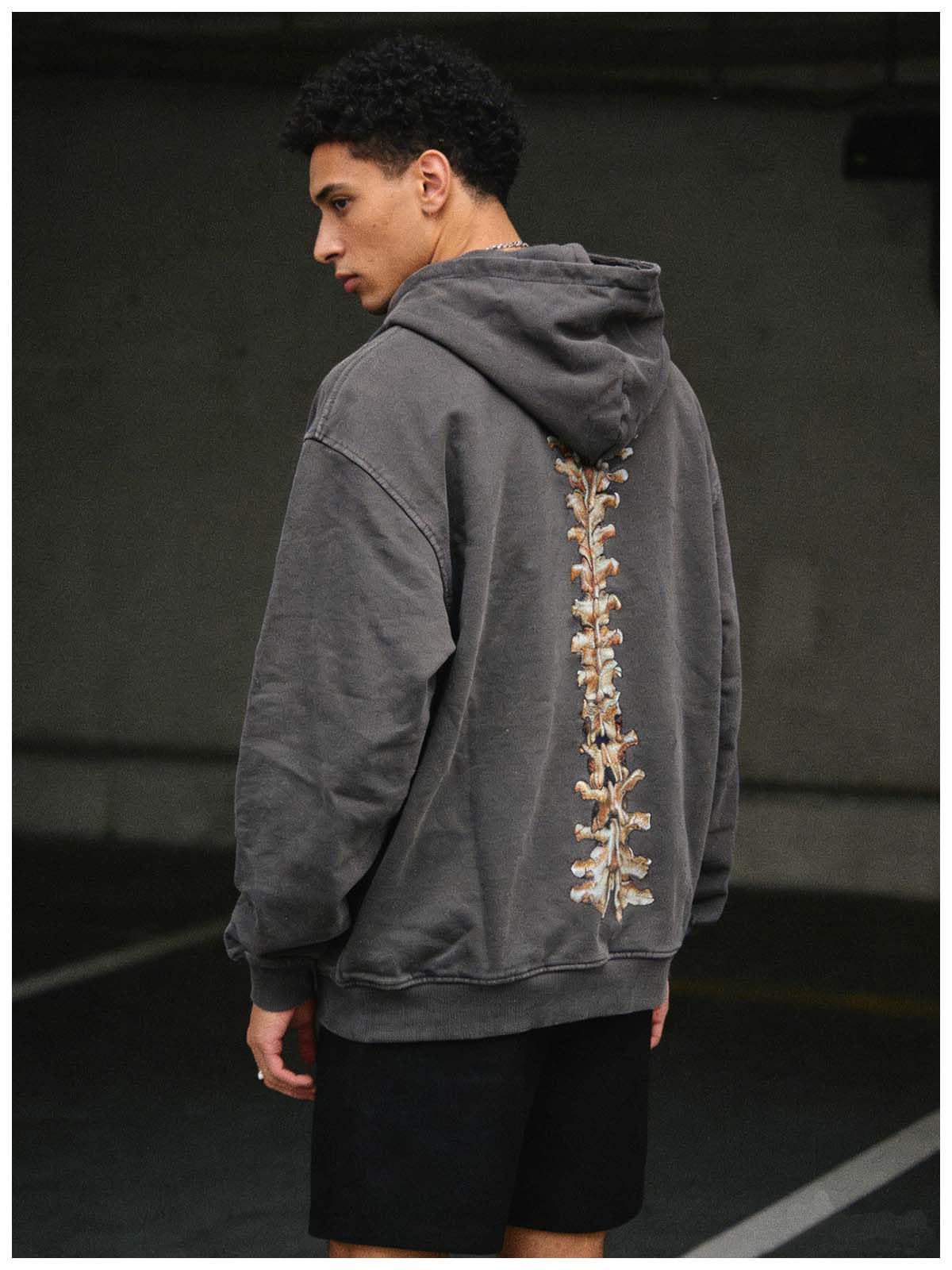 MLAFE Gothic Hooded Sweater Retro Bone Print Hooded sweatshirt Y2K zip-up jacket Grunge Hooded Sweater Harajuku upper garment: XX-Large Grey