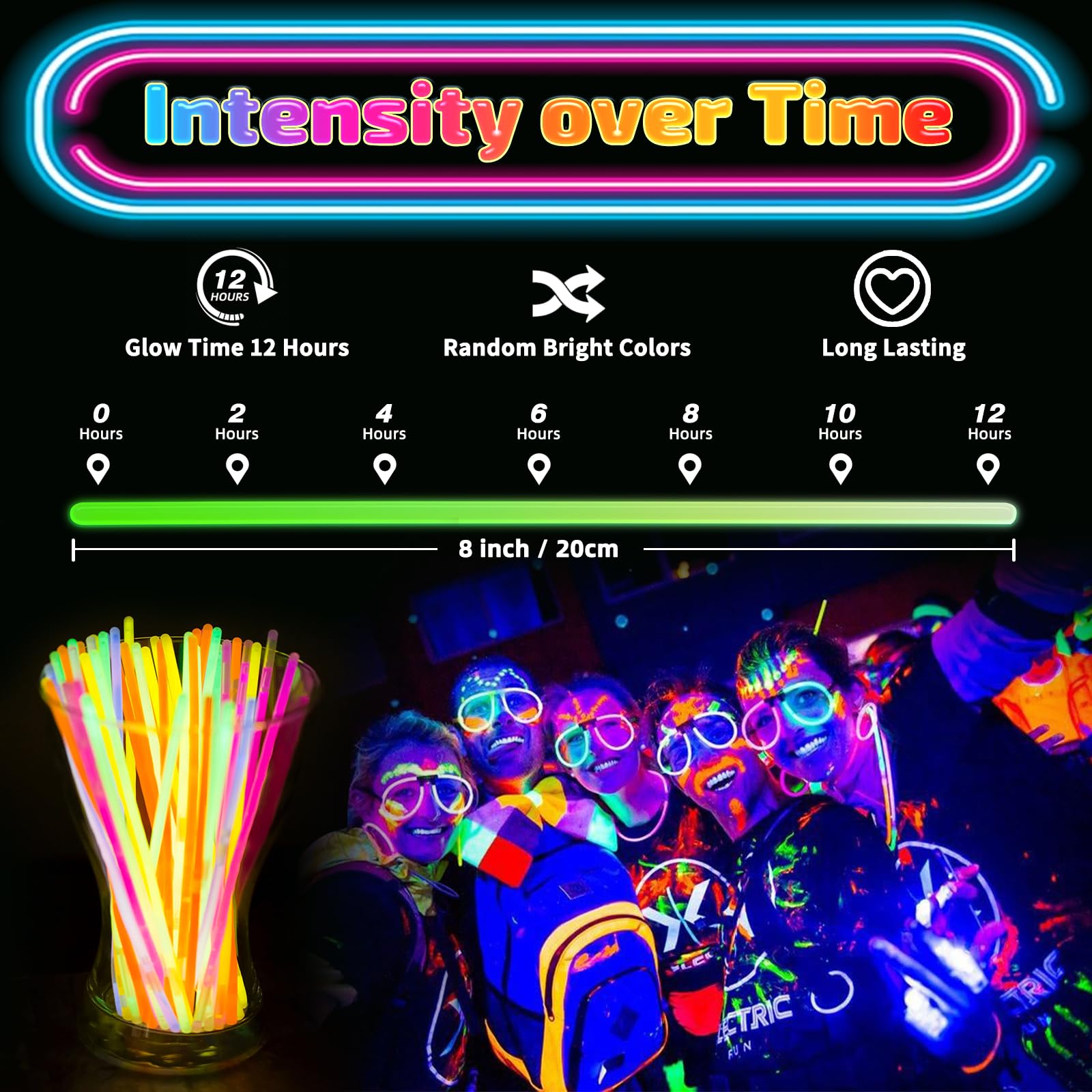 400 varillas brillantes a granel, pulseras iluminadas de neón y collares brillantes con conectores, palos que brillan en la oscuridad, Pascua, Navidad, paquete de suministros de fiesta de Halloween
