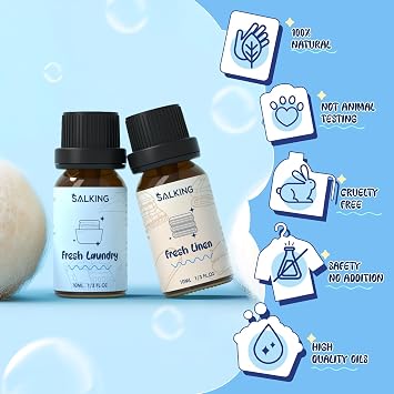 SALKING Laundry Fragrance Oils, Premium Essential Oil for Diffuser, Scented Oil Gift Set for Soap Candle Making - Citrus Clean, Fresh Laundry, Fresh Linen, Lavender Fields, Still Breeze, Minty Fresh