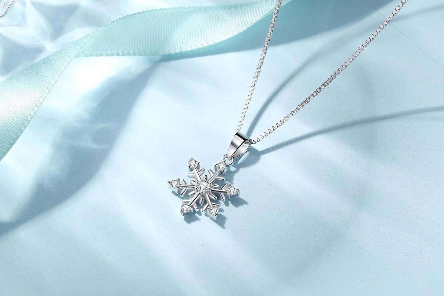 Silver Snowflake Jewelry Set for Women, 925 Sterling Silver Snowflake Stud Earrings & 45cm Necklace Pendant Set, with White AAA Cubic Zirconia, Christmas Gift for Ladies Girls - Image 2