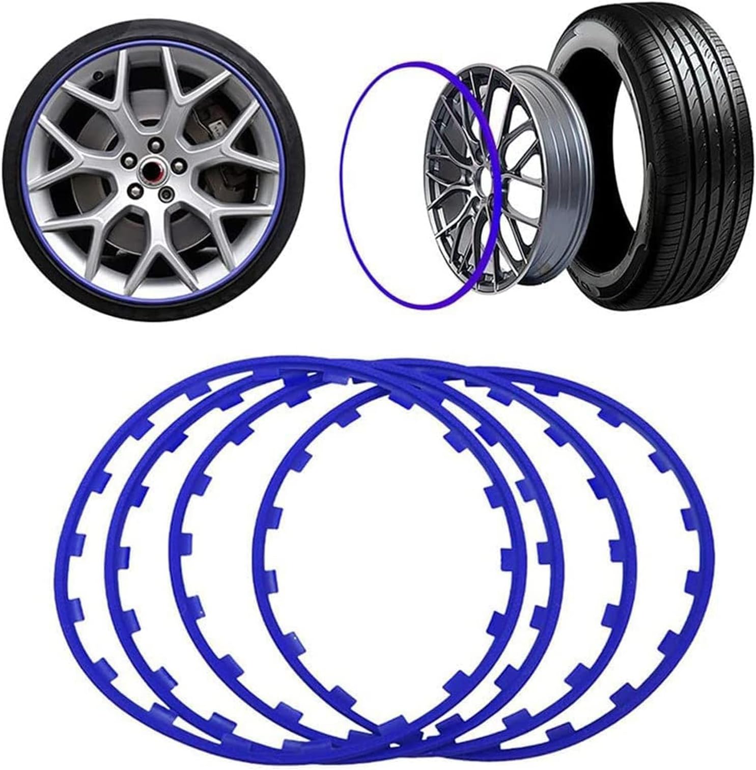 LenTLy 16-20" Car Rims Edge Trim Protector Wheel Protection Ring, Alloy Wheel Edge Ring Rim Protectors Tyres Tire Guard Set of 4, Anti-Scratch Car Refit Trims Kit(Size:16 inch,Color:Blue)