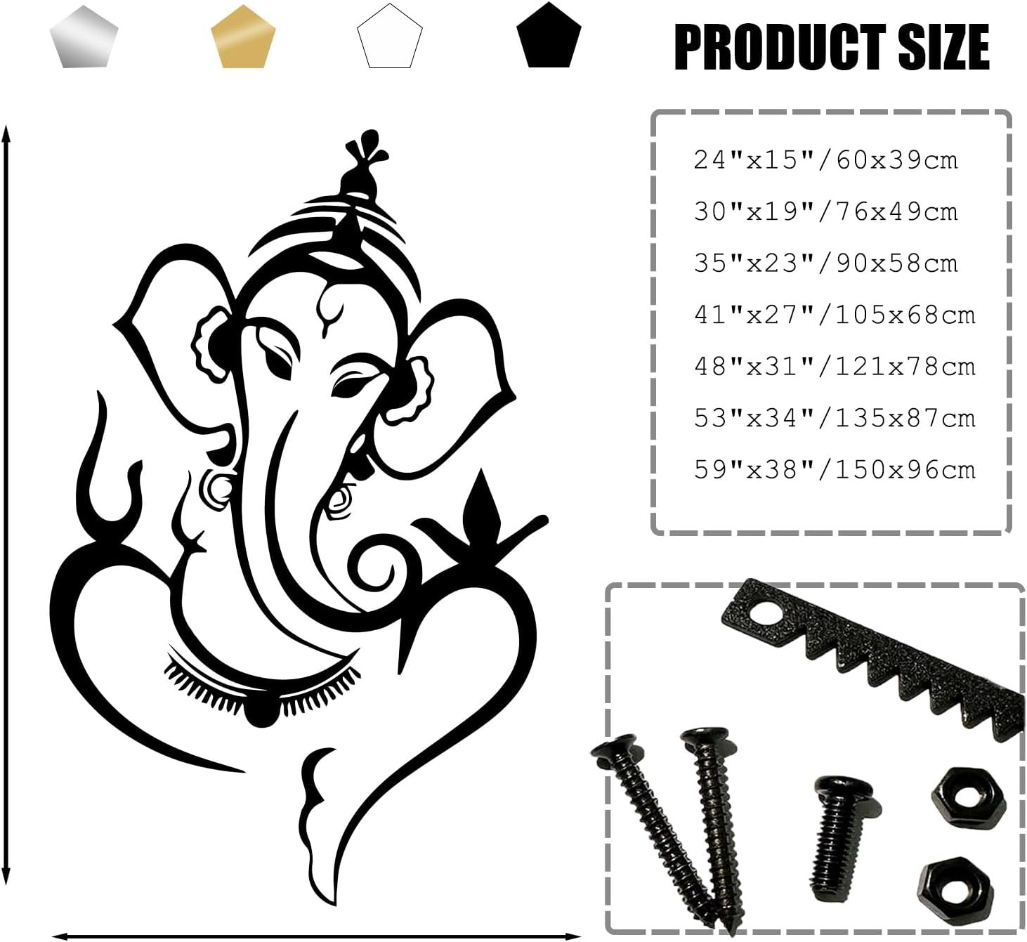 EANHIPE Ganesha Metal Wall Art, Lord Ganesha Metal Wall Decor, Ganapati Elephant Wall Mount, Indian Art, Minimalist Abstract Home Decor, House Decorations Living Room (Black, 35"x23"/90x58cm)