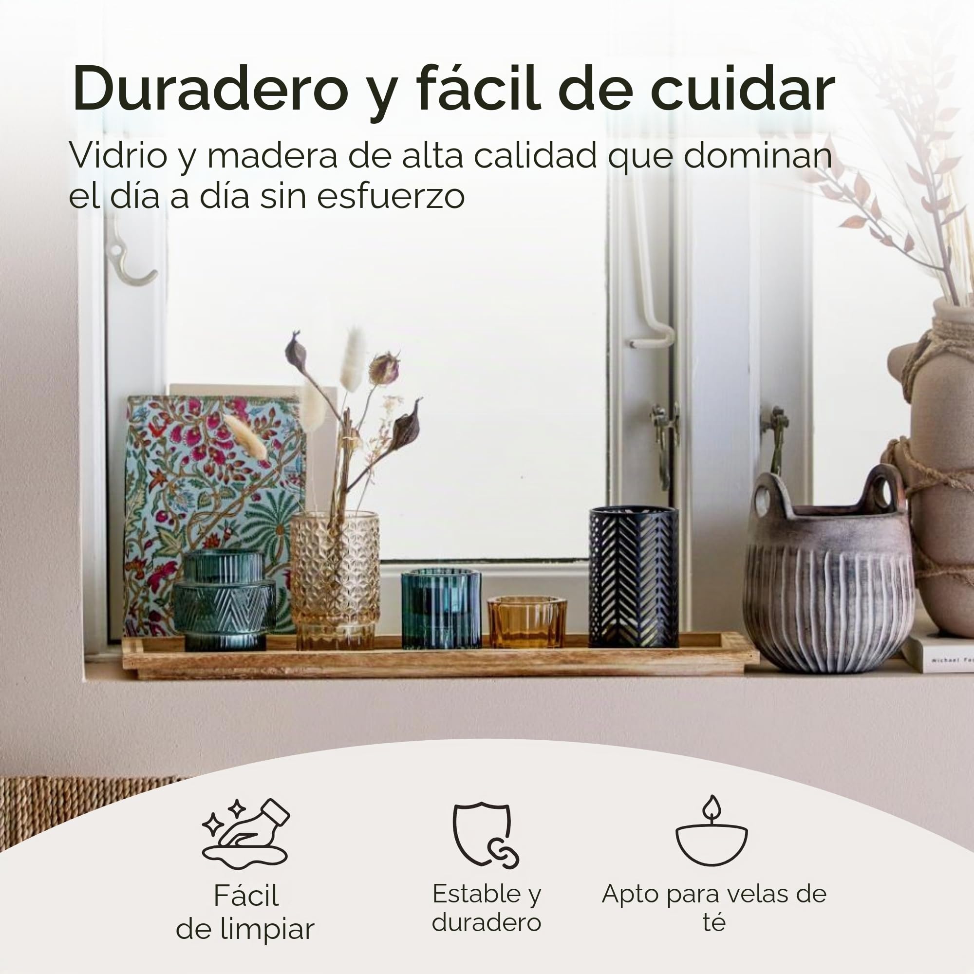 Bloomingville Votiva, marrón, Azul, Gris, Negro, Cristal, Juego de 6