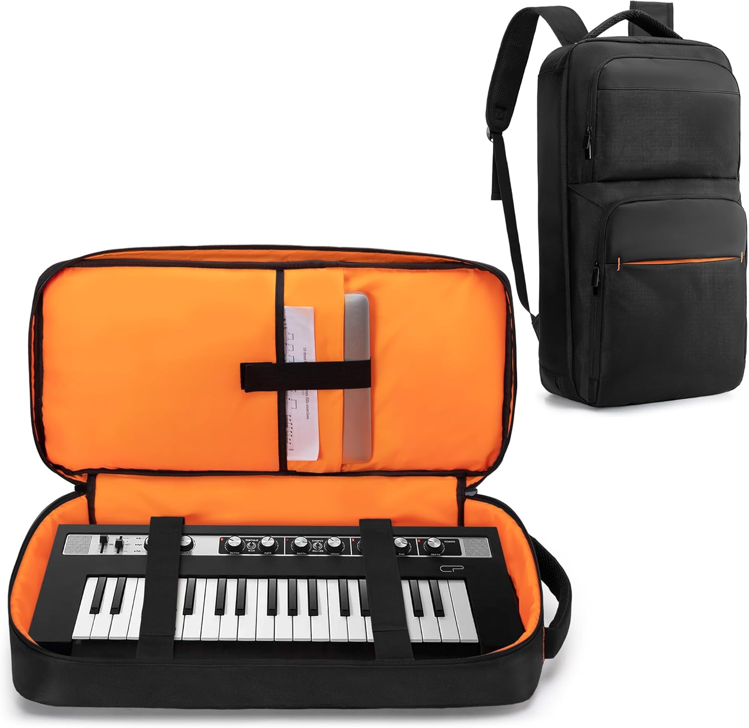 Rexmica 37-Key Keyboard Piano Bag Backpack, Protective Travel Bag for MIDI Keyboard Controller, Laptop, Microphones, Cables, 37 Keys Musical Keyboard Piano Carrying Case, 21.9" L x 10.9" W x 3" H
