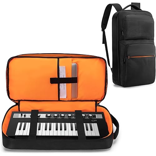 37-Key Keyboard Piano Bag Backpack, Protective Travel Bag for MIDI Keyboard Controller, Laptop, Microphones, Cables, 37 Keys Musical Keyboard Piano Carrying Case, 21.9" L x 10.9" W x 3" H
