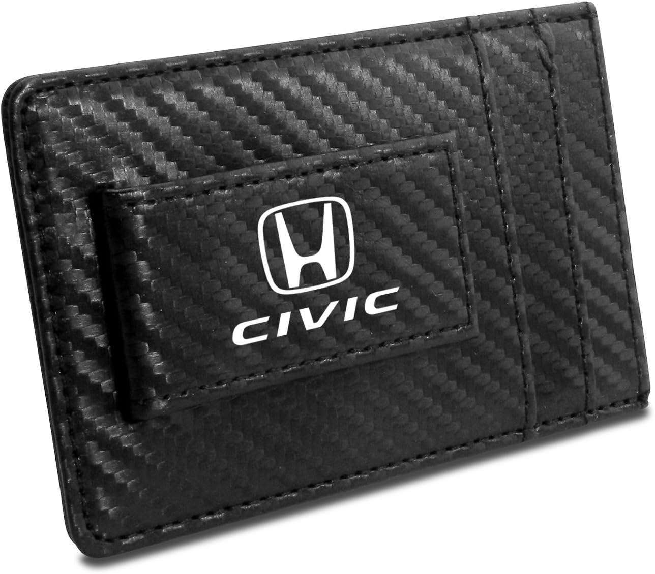 iPick Image Honda Civic Black Carbon Fiber Leather Wallet RFID Block Card Case Money Clip, 4-3/8" x 2-3/4"