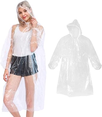 Disposable Rain Poncho for Adults, 10 Packs OKSANO Clear Emergency Rain Poncho with Hood Thick Raincoat for Men Women