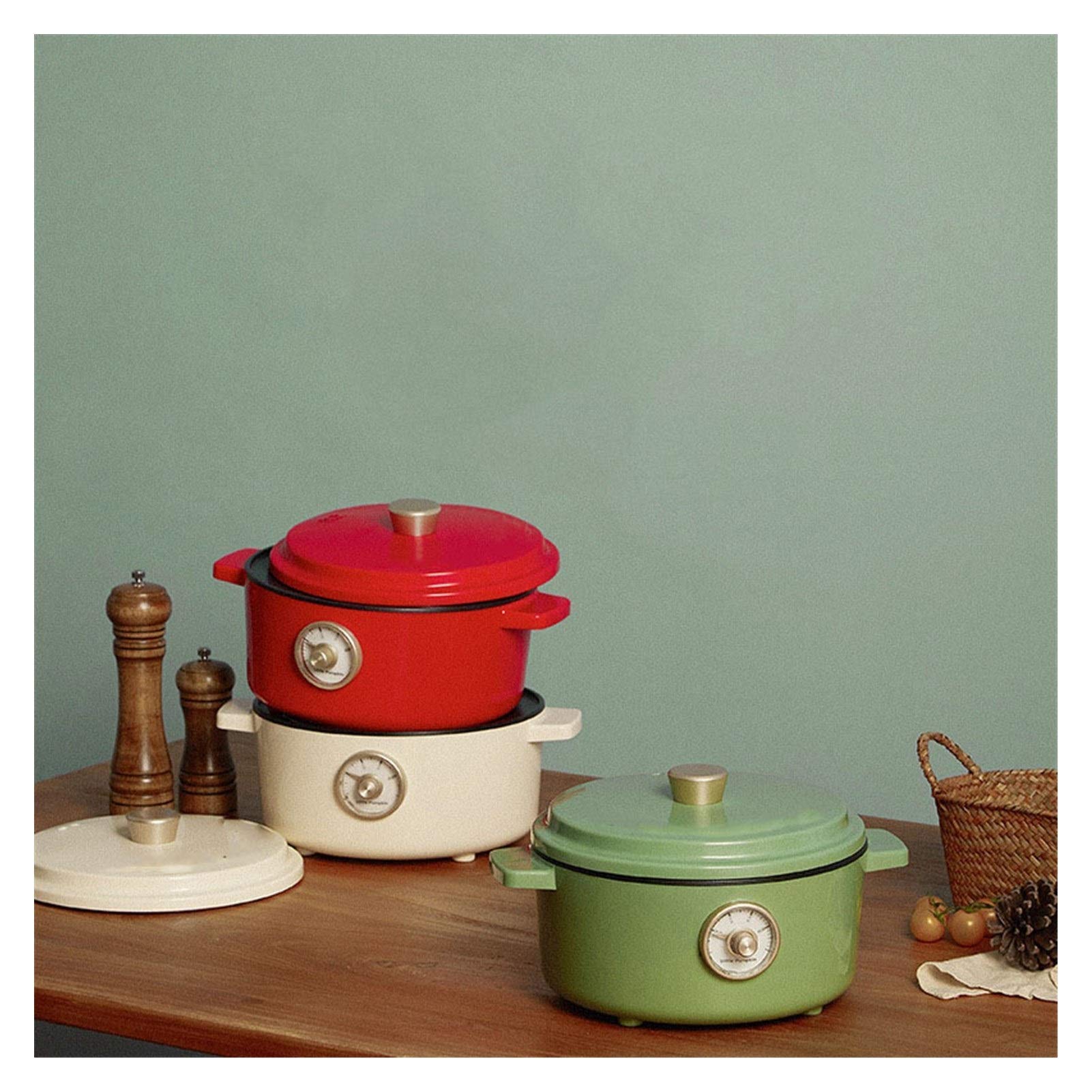 Elektrische multicooker Slowcooker Van 2 Liter Met 3 warmte-instellingen en warmhoudfunctie Kleine koekenpan Hete Pot Soeppan Gestoomd Rooster Geschikt voor stoomkoken Stoofpot (kl