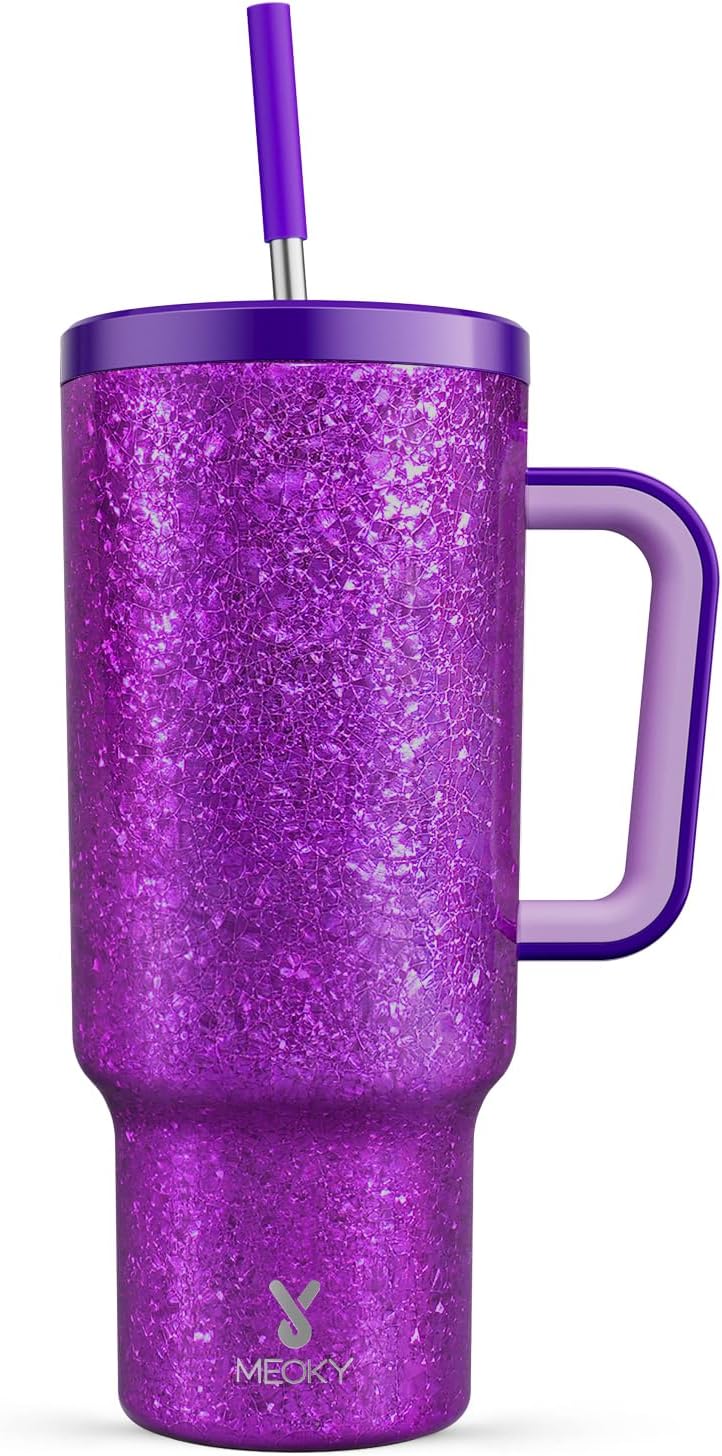 Meoky Tumbler with Handle and Straw for Women: 40 oz Stainless Steel Insulated Tumbler with Lid and Straw 100% Leakproof for Car Travel Home - Fashion Enthusiasts, Lavender
