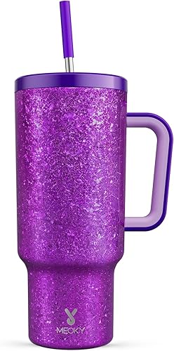 Miniatura 9 de Meoky - Vaso de 40 oz con asa, tapa a prueba de fugas y pajilla, taza de café y viaje térmica de acero inoxidable, mantiene el frío durante 34 horas