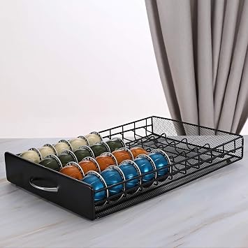 HiveNets Nespresso Vertuoline Capsule Storage Drawer Vertuo Coffee Holder Metal Multiple Flavors Pods Organizer 40 Capacity
