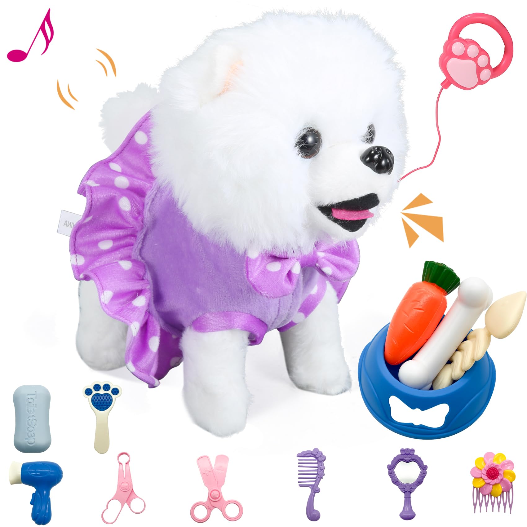 Interactive Caminar de Peluche Cachorro de Juguete, Control Remoto Electrónico Perro Robot Realista Wagging Cola, para Niños Edad 3, 4, 5, 6 (Púrpura)
